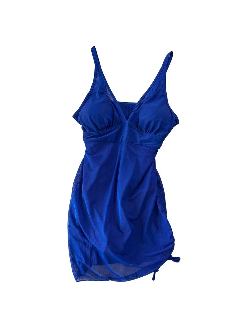 NEW Women's Royal Blue One Piece Swimsuit with Mesh Skirt Overlay Size L #260295